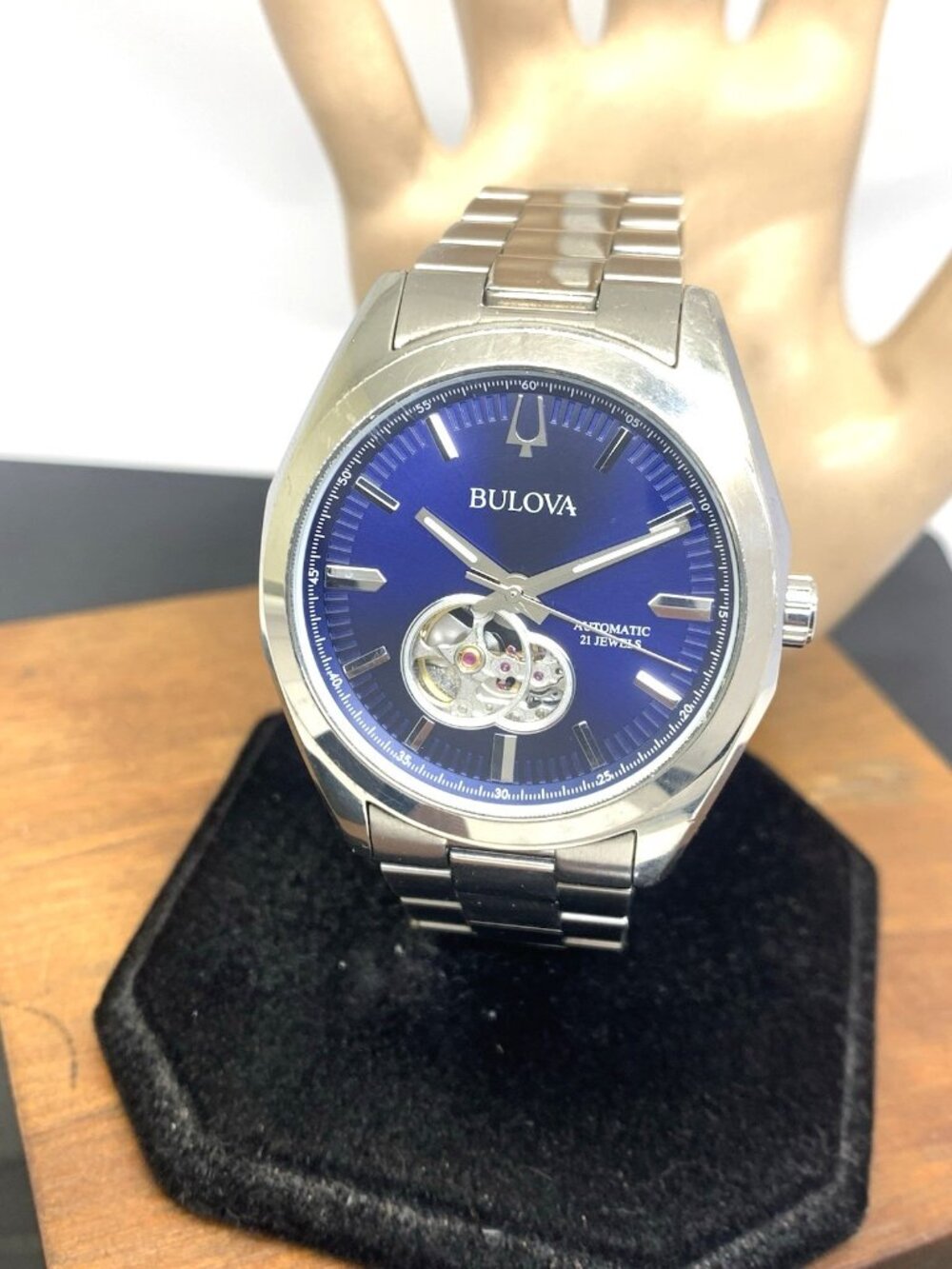 Bulova Men's Watch 96A275 Surveyor Automatic Blue Dial Silver Stainless Steel